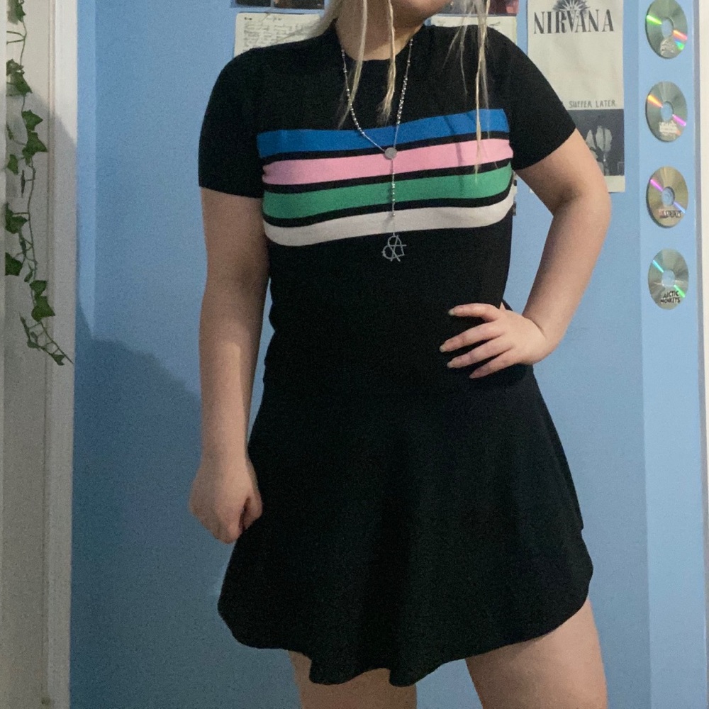 Pastel striped mock neck top